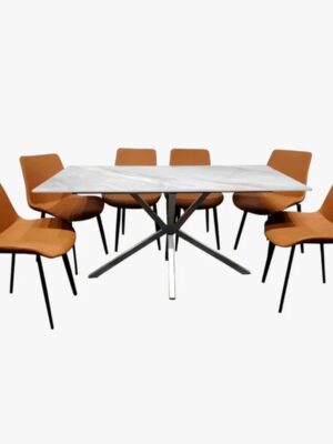 Comedor Vica 6 Sillas Color Miel, Cubierta 12MM Tipo Mármol Cerámico Estampado Comedor Vica 6 Sillas Color Miel, Cubierta 12MM Tipo Mármol Cerámico Estampado